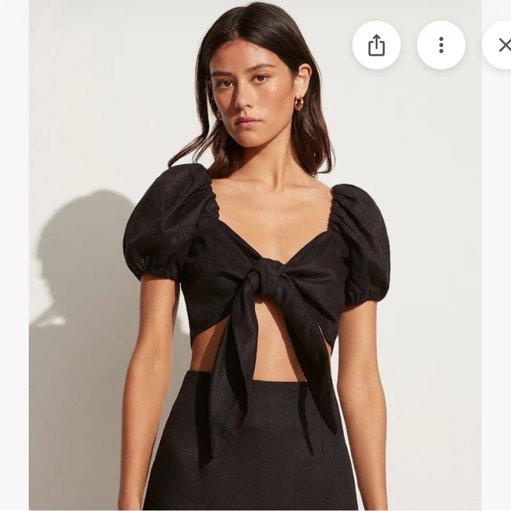 Faithfull the Brand Black Puff Sleeve Crop Top